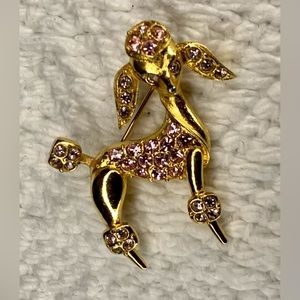 Gold Pink Poodle Brooch